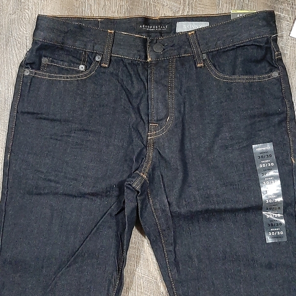 NEW Aeropostale Men's Jeans 30 x 30 Skinny Denim Dark Blue Wash Cotton Blend - Picture 2 of 8